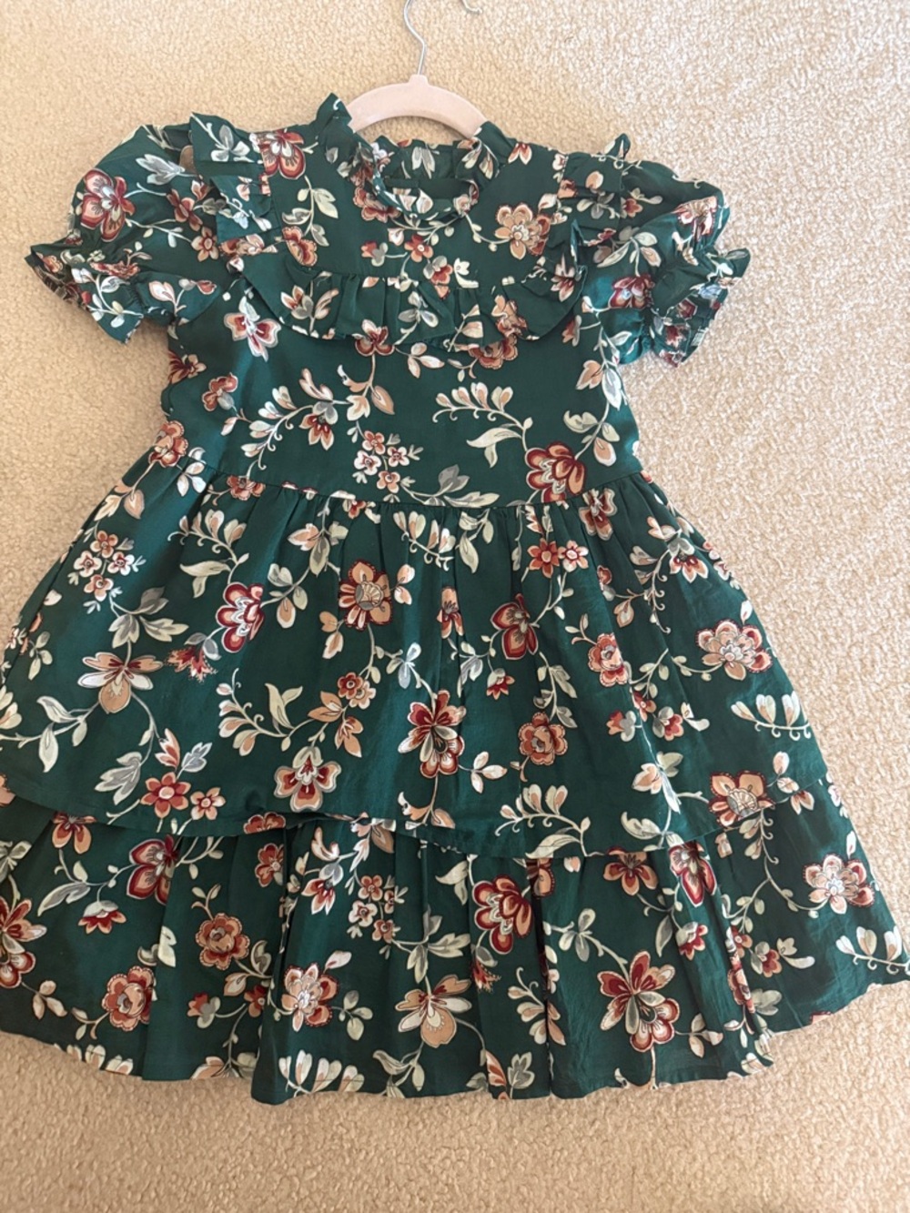 Janie and Jack Green Floral Ruffle Tiered Dress